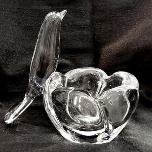 Signed Nancy Daum France Vintage French Art Crystal Vase with Perching Bird
